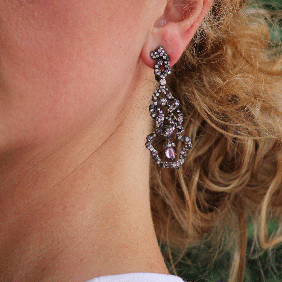 ARUNASHI-Pink Sapphire Free Form Earrings-BLACK GOLD