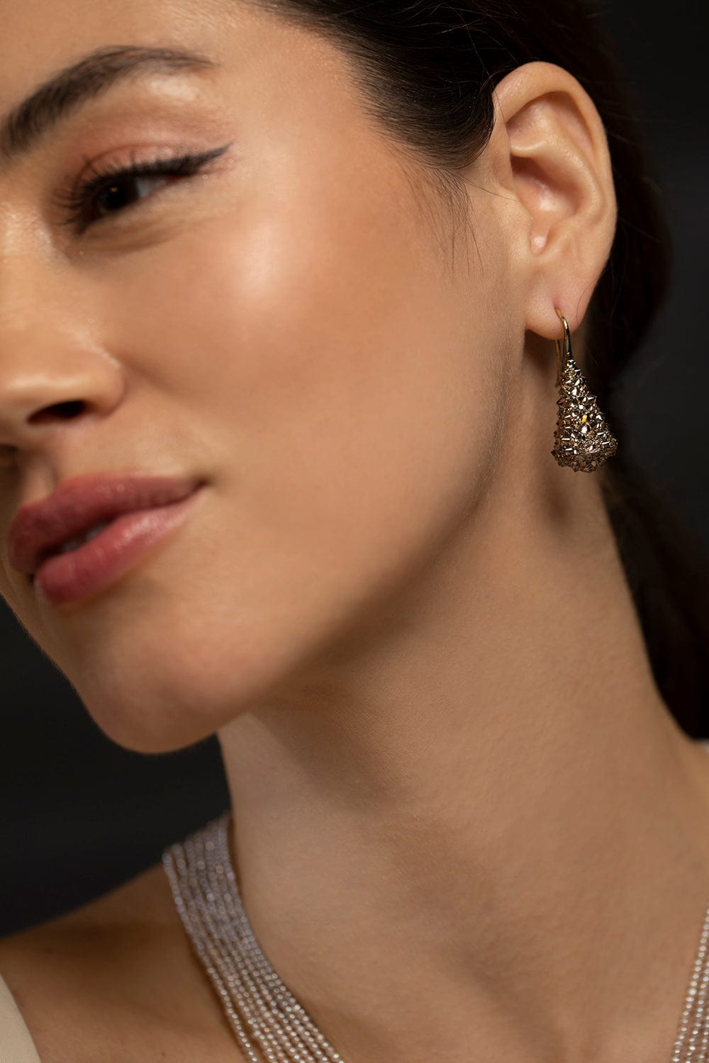 ARUNASHI-Reverse Set Cognac Diamond Earrings-BLACK GOLD