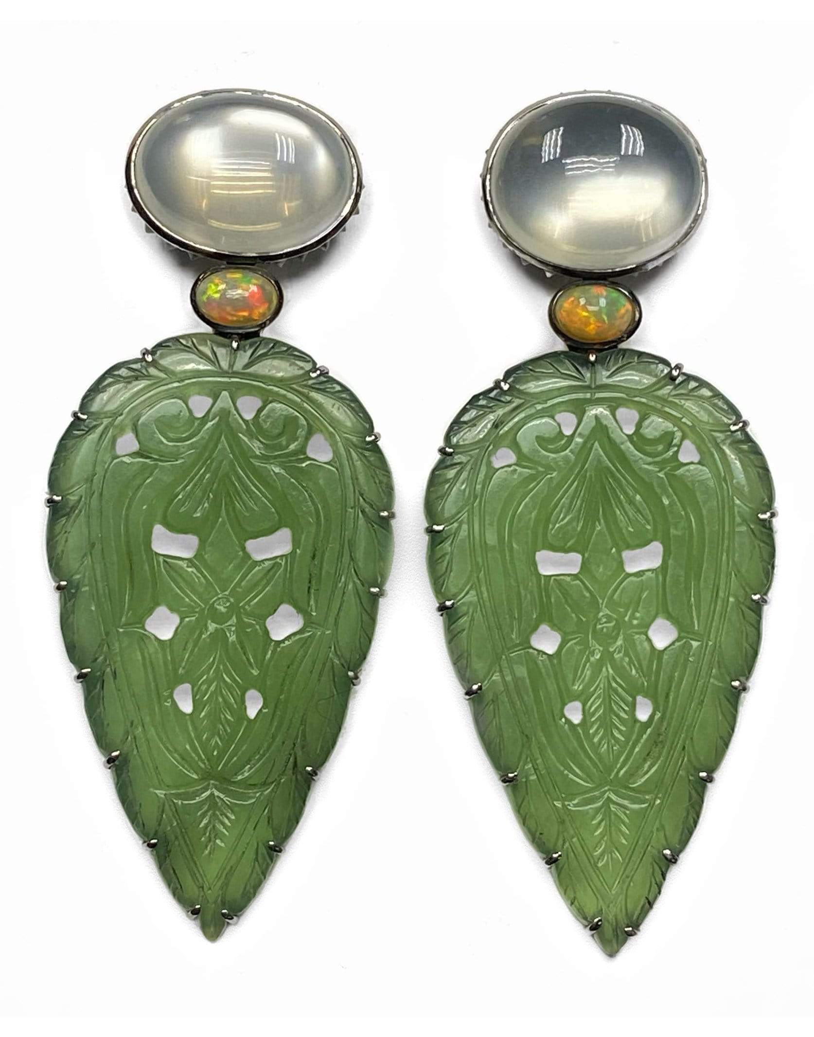 ARUNASHI-Serpentine and Moonstone Earrings-BLACK GOLD