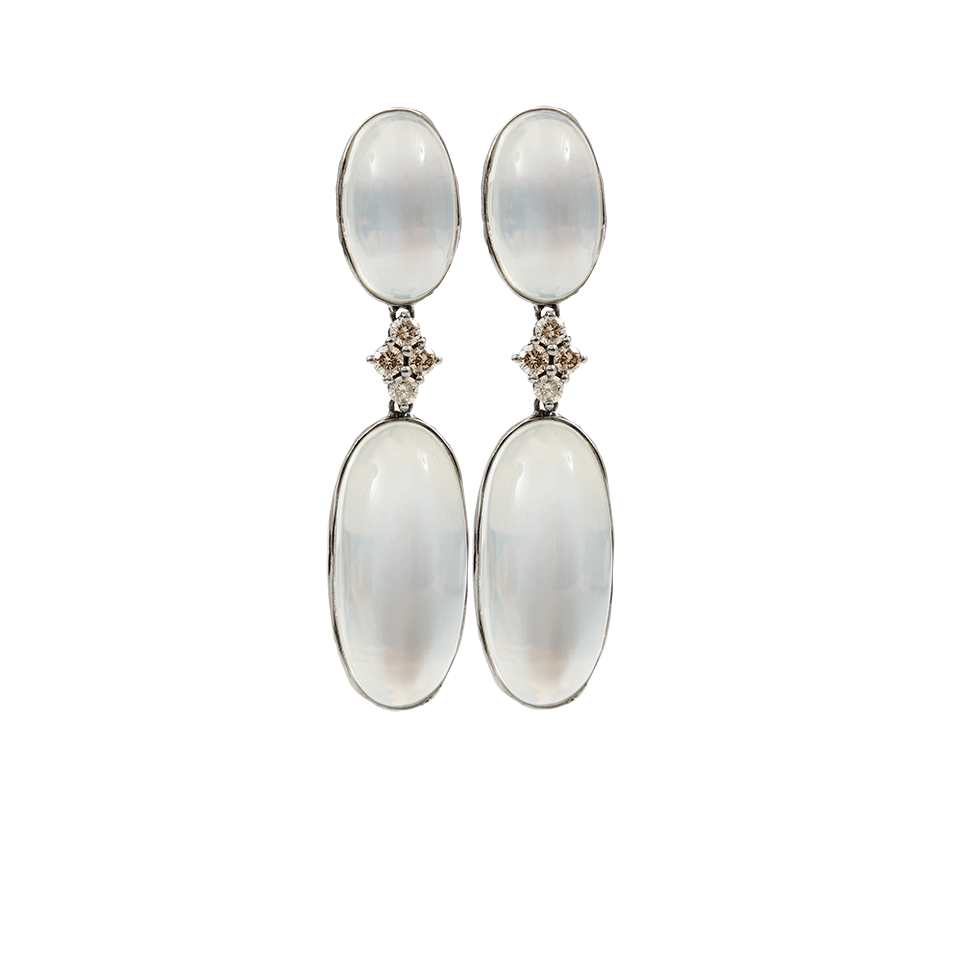 ARUNASHI-Silver Moonstone And Diamond Drop Earrings-BLACK GOLD