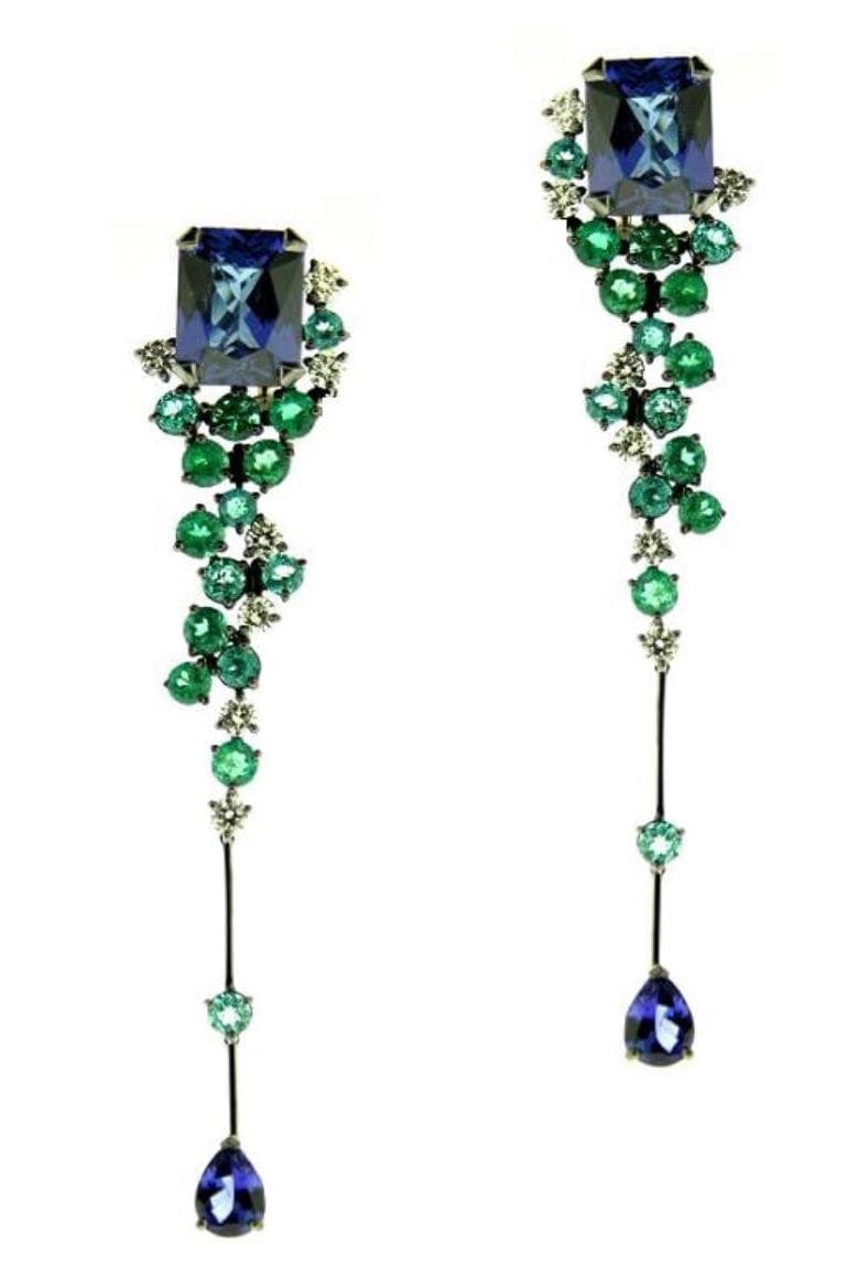 ARUNASHI-Tanzanite Long Earrings-BLACK GOLD