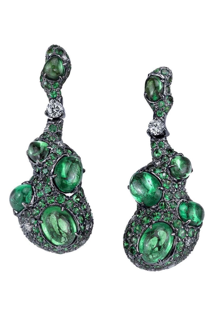 ARUNASHI-Tsavorite and Diamond Earrings-BLACK GOLD
