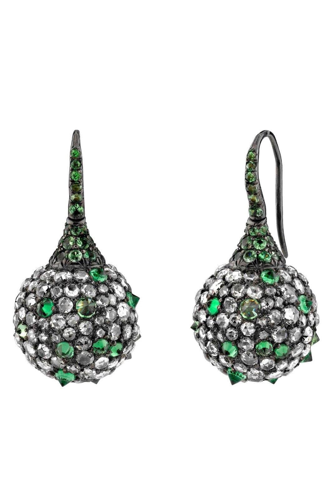 ARUNASHI-Tsavorite and Diamond 'Super Mario Bomb' Earrings-BLACK GOLD