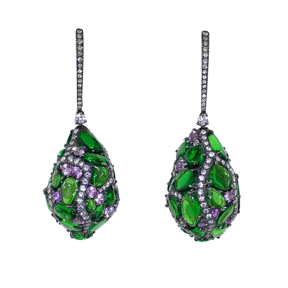 ARUNASHI-Tsavorite Egg Drop Earrings-BLACK GOLD