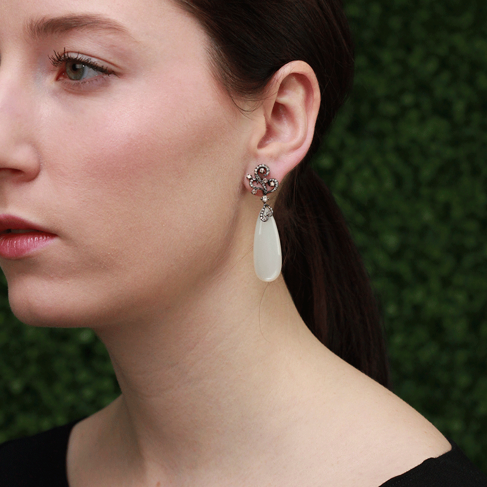 ARUNASHI-White Moonstone And Diamond Earrings-BLACK GOLD