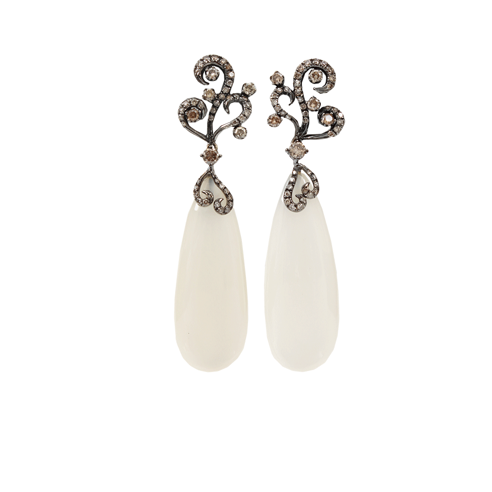 ARUNASHI-White Moonstone And Diamond Earrings-BLACK GOLD