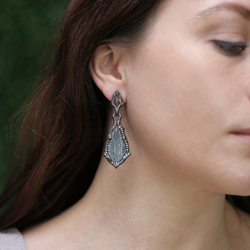 ARUNASHI-Carved Aquamarine Earrings-SILVER