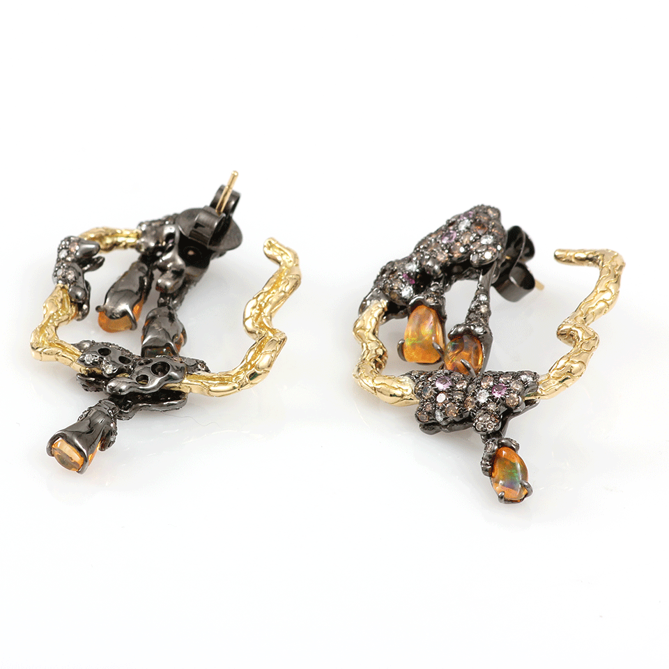 ARUNASHI-Fire Opal And Pink Sapphires Earrings-SILVER