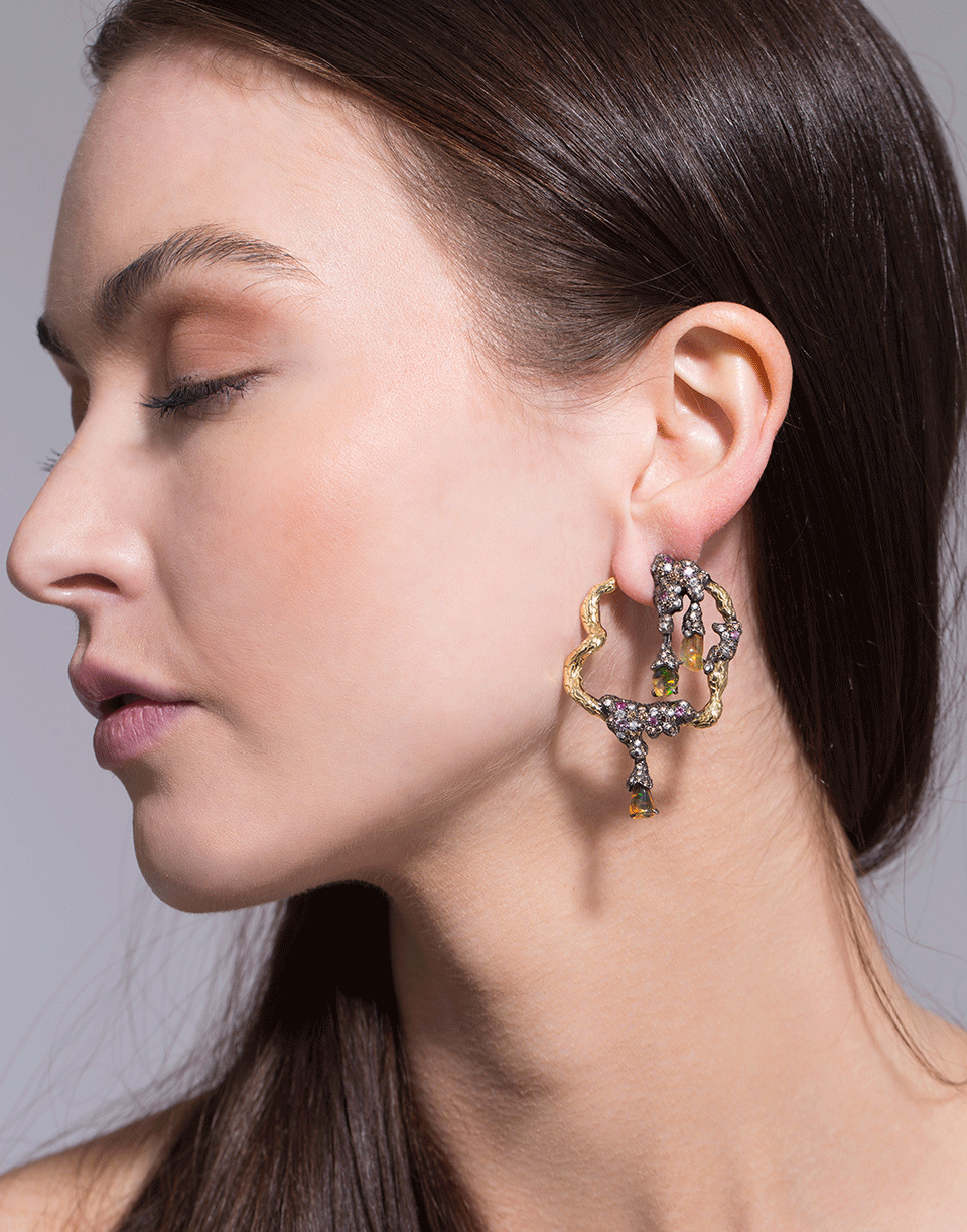 ARUNASHI-Fire Opal And Pink Sapphires Earrings-SILVER