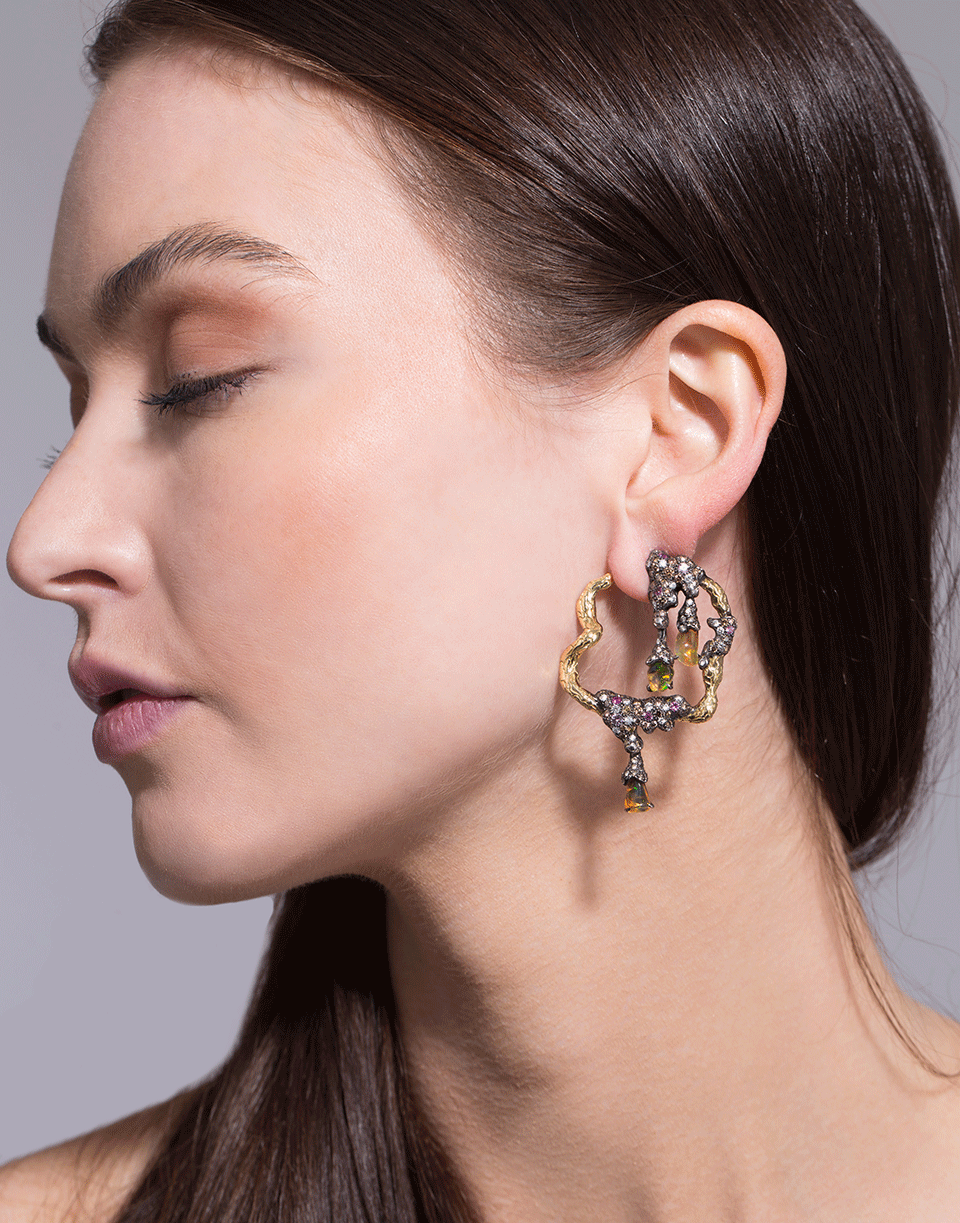 ARUNASHI-Fire Opal And Pink Sapphires Earrings-SILVER