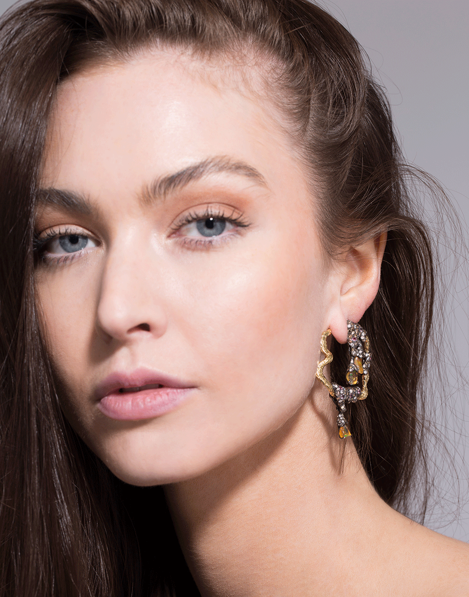 ARUNASHI-Fire Opal And Pink Sapphires Earrings-SILVER