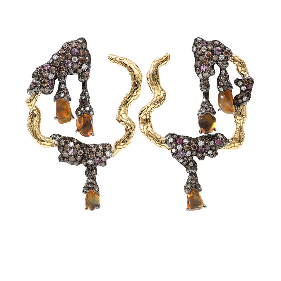 ARUNASHI-Fire Opal And Pink Sapphires Earrings-SILVER