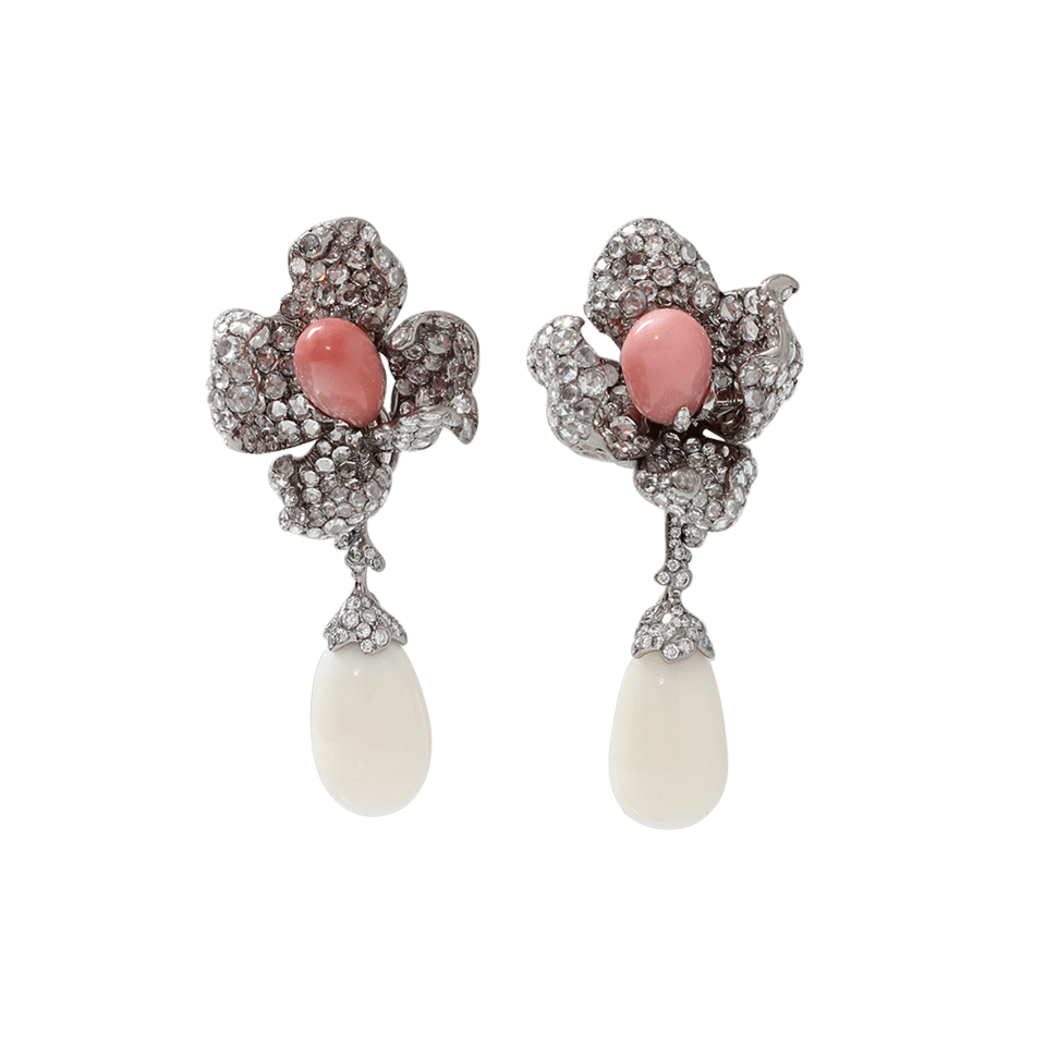 ARUNASHI-Conch And Clam Pearl Flower Earrings-TITANIUM