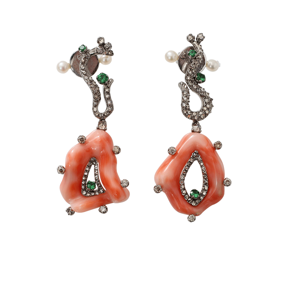 ARUNASHI-Coral And Diamond Drop Earrings-TITANIUM