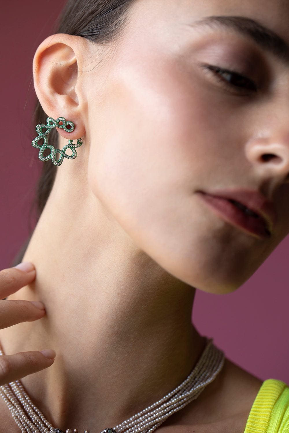 ARUNASHI-Diamond Double Helix Earrings-TITANIUM