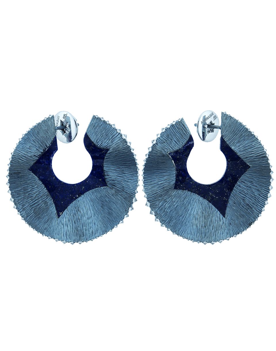 ARUNASHI-Medium Swirl Lapis Hoop Earrings-TITANIUM