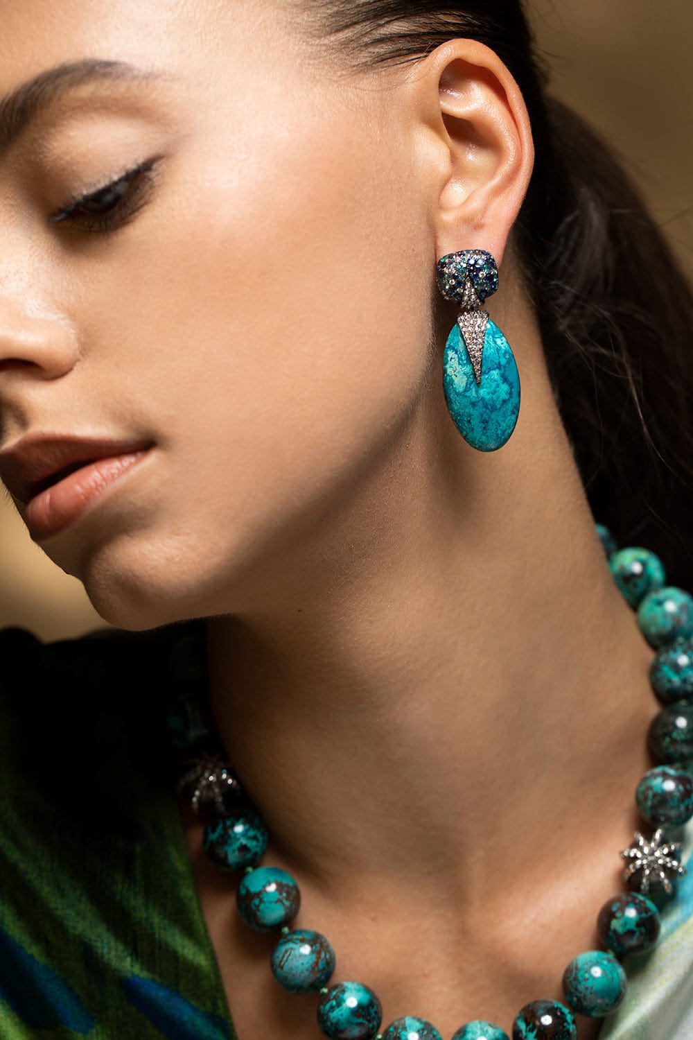 ARUNASHI-Crysocolla and Paraiba Earrings-WHITE GOLD