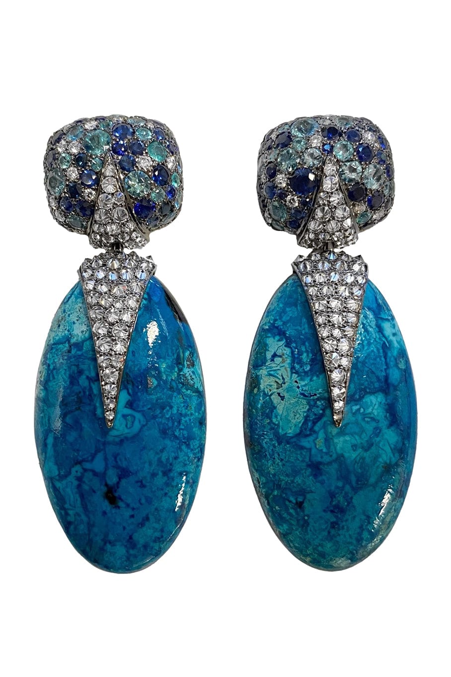 ARUNASHI-Crysocolla and Paraiba Earrings-WHITE GOLD
