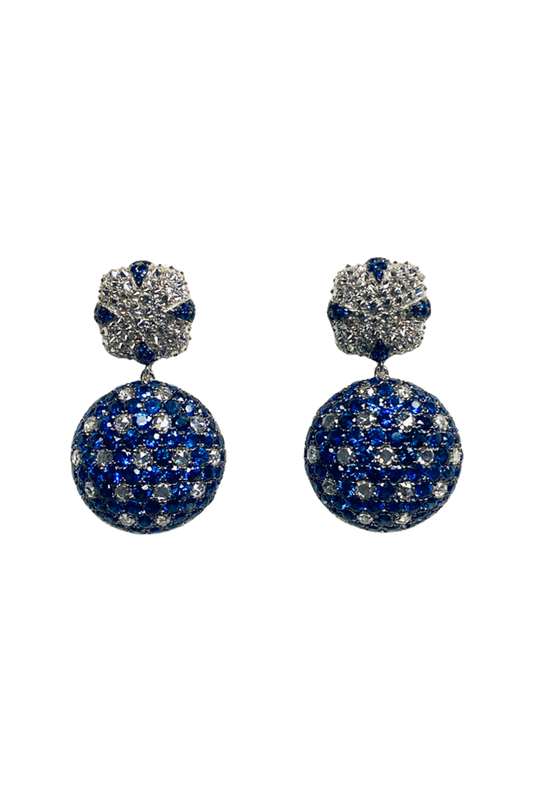 Diamond Sapphire Drop Ball Earrings-WHITE GOLD-JEWELRYFINE JEWELEARRING-ARUNASHI