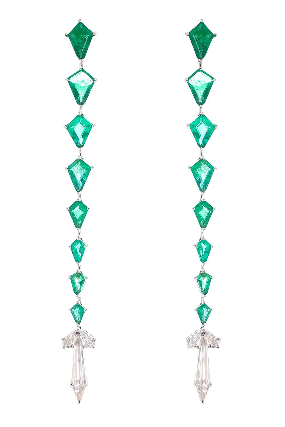 ARUNASHI-Emerald Kite and Diamond Earrings-WHITE GOLD