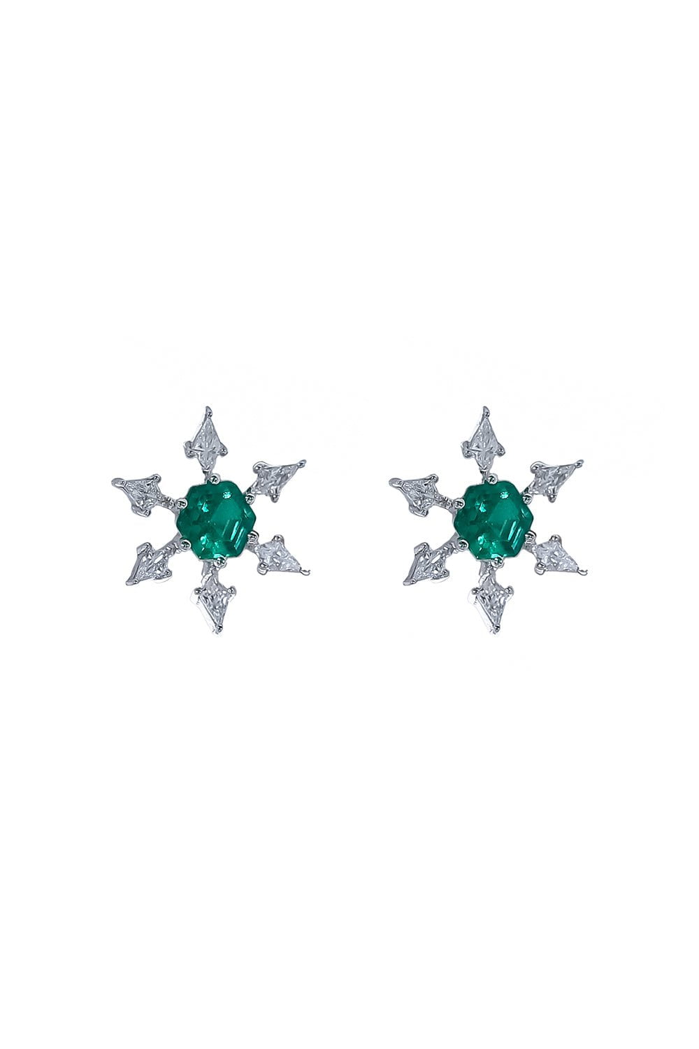 ARUNASHI-Hexagon Emerald Diamond Kite Earrings-WHITE GOLD