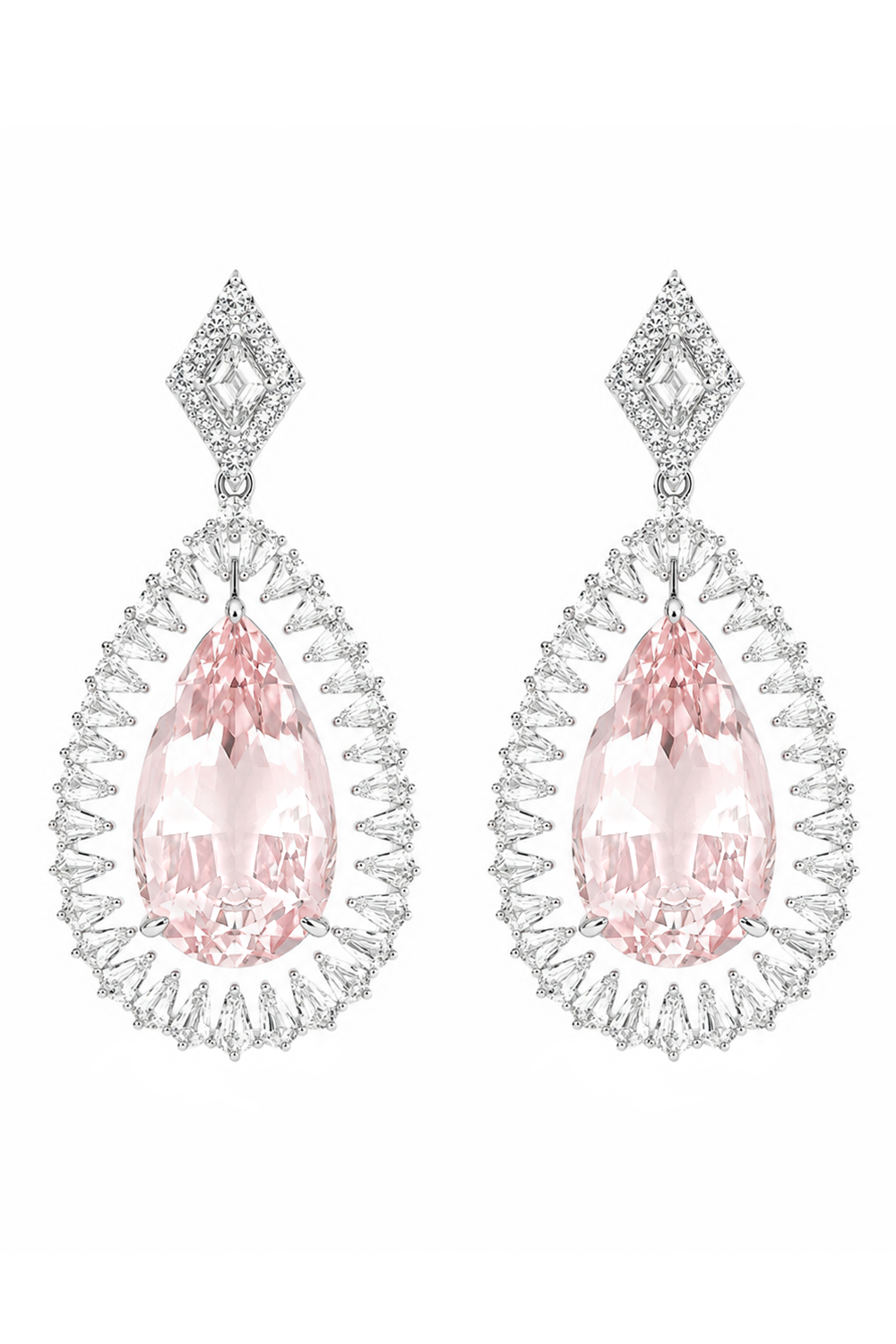 Morganite Diamond Drop Earrings-WHITE GOLD-JEWELRYFINE JEWELEARRING-ARUNASHI