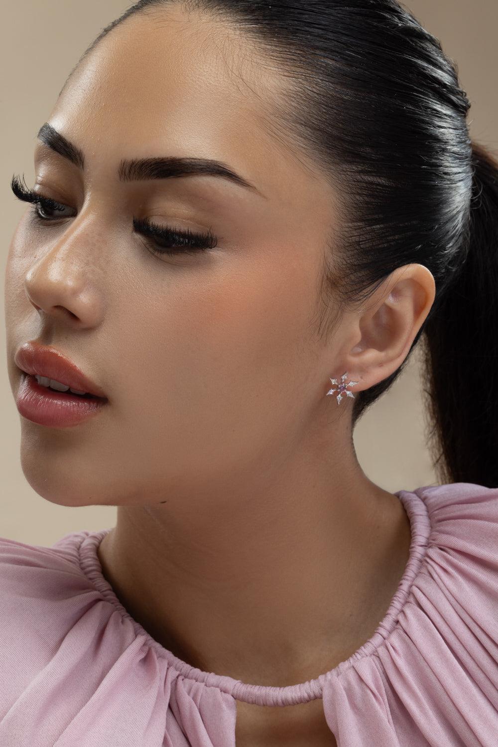 Padaparascha Diamond Kite Star Earrings-WHITE GOLD-JEWELRYFINE JEWELEARRING-ARUNASHI