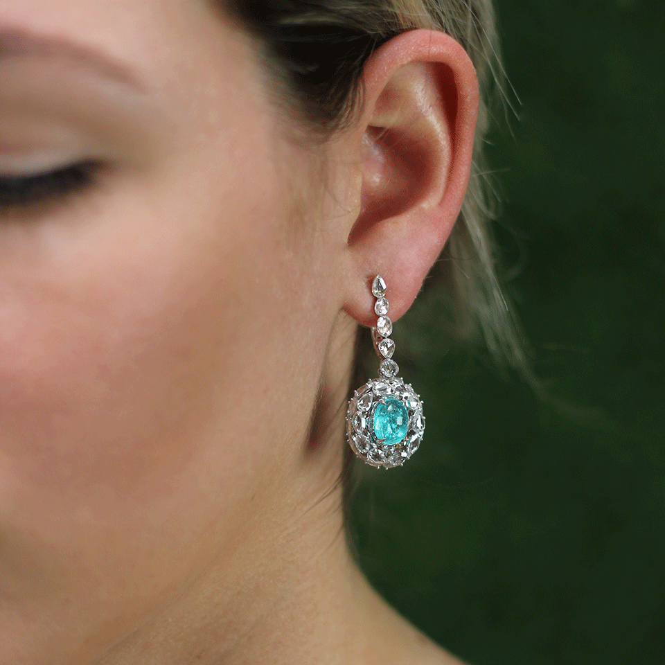 ARUNASHI-Paraiba And Rose Cut Diamond Earrings-WHITE GOLD