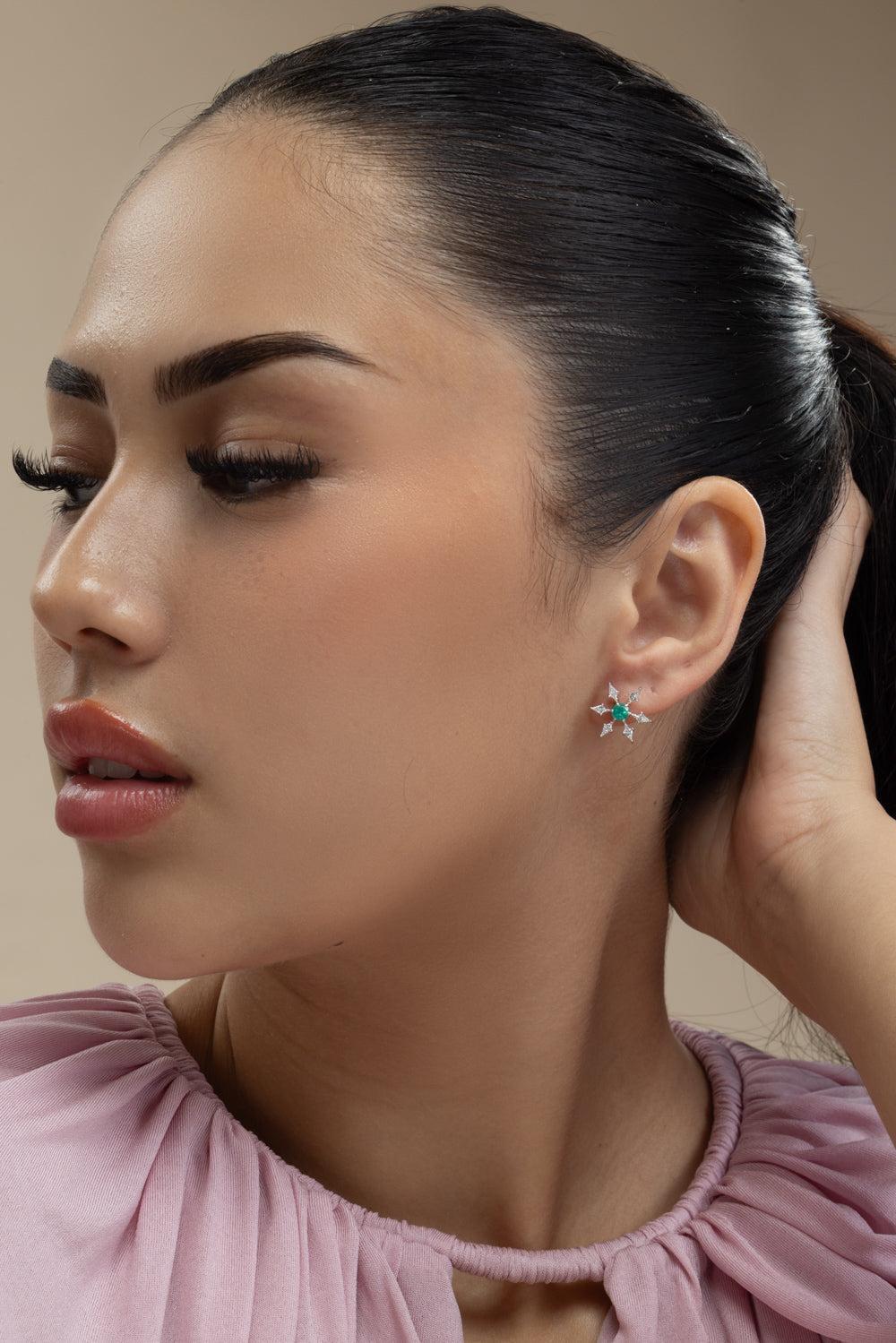 Paraiba Brazil Diamond Kite Stars Earrings-WHITE GOLD-JEWELRYFINE JEWELEARRING-ARUNASHI