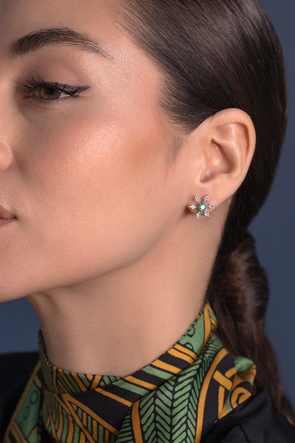 ARUNASHI-Paraiba Diamond Kite Star Earrings-WHITE GOLD