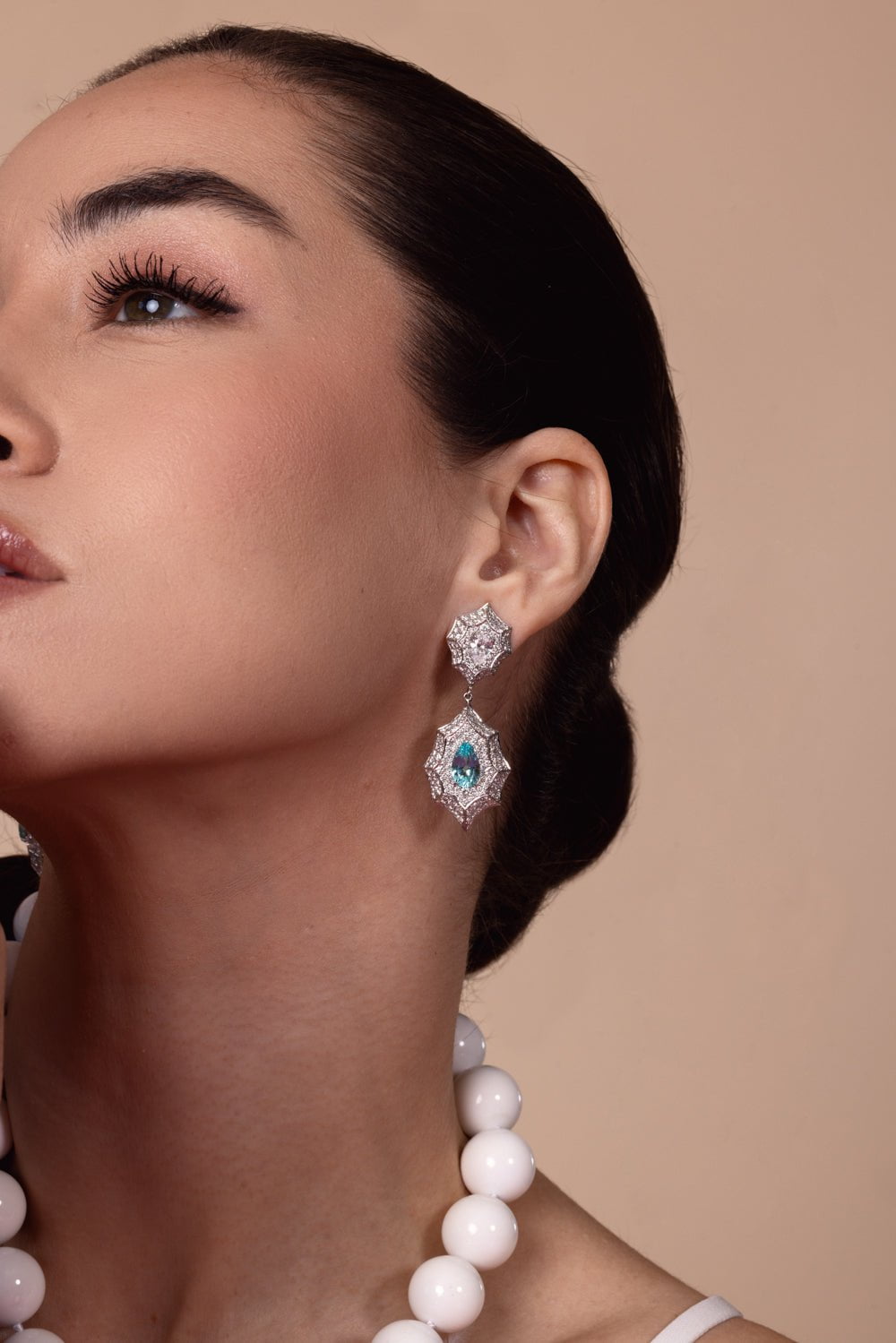 ARUNASHI-Paraiba Diamond Pear Drop Earrings-WHITE GOLD