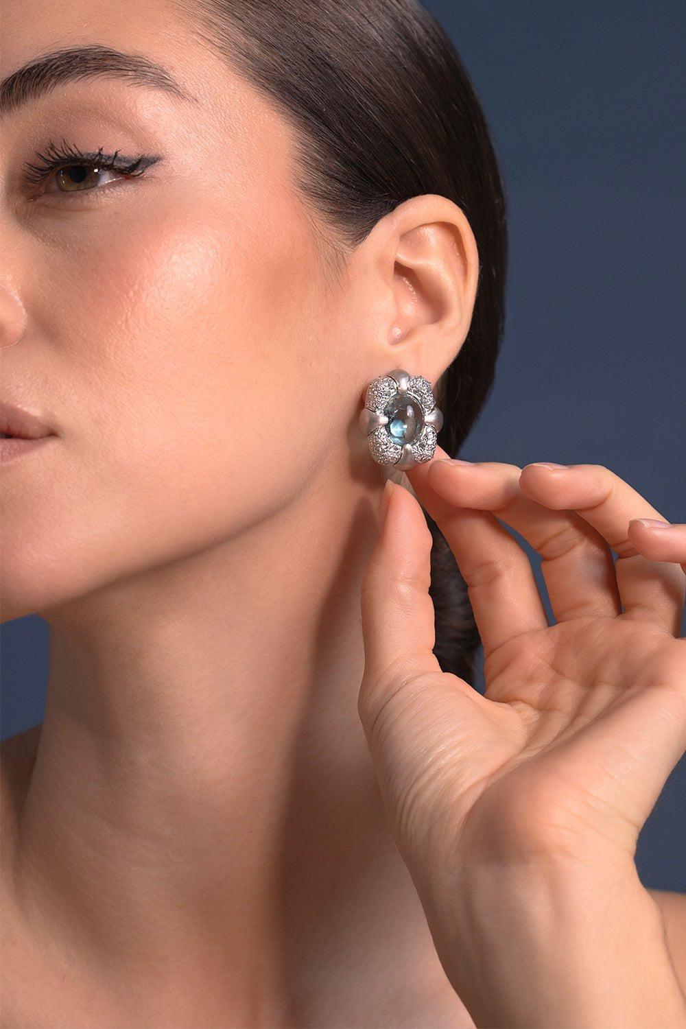 ARUNASHI-Paraiba Tourmaline Button Earrings-WHITE GOLD