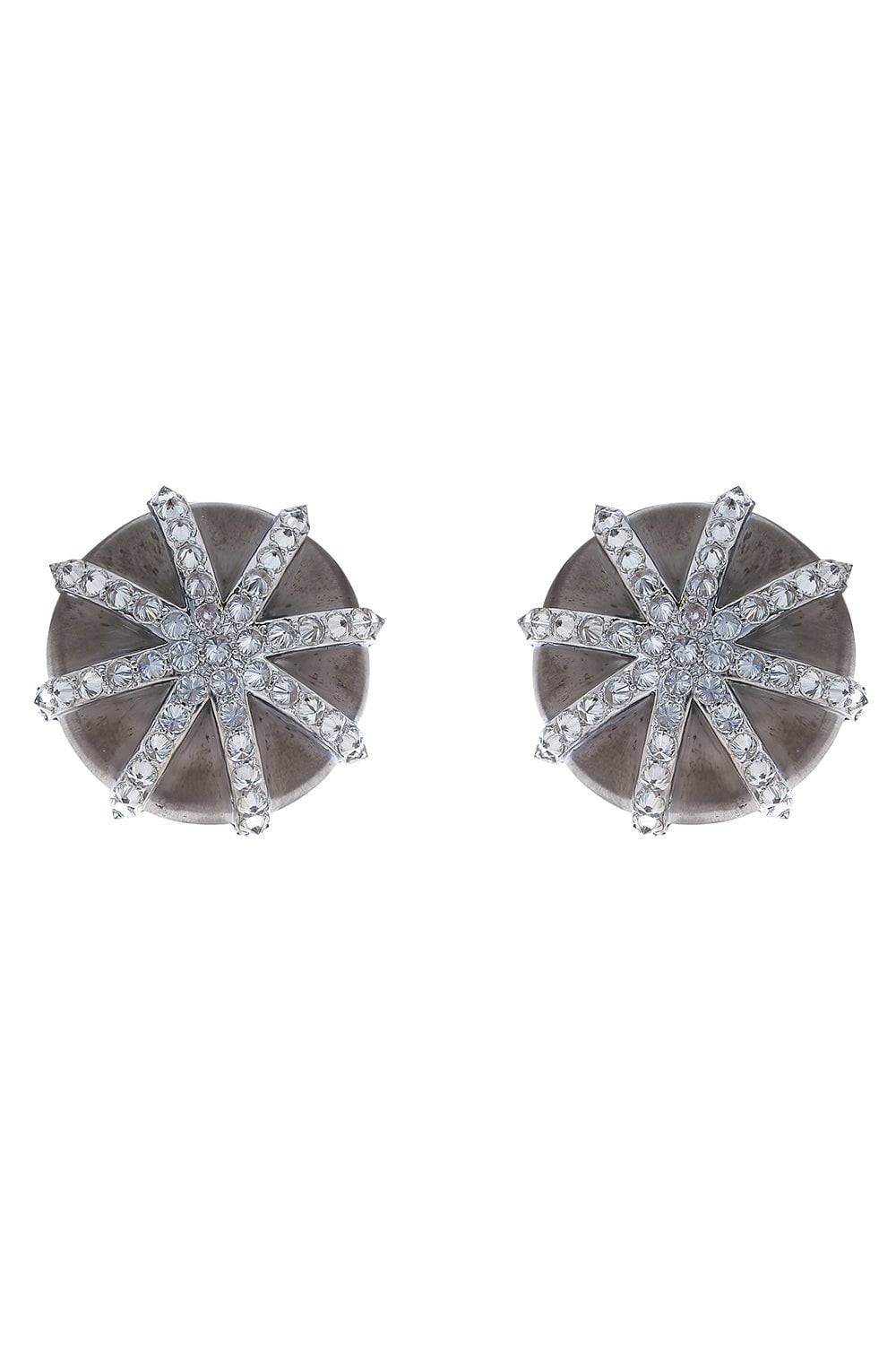 ARUNASHI-Reverse Set Dome Button Earrings-WHITE GOLD