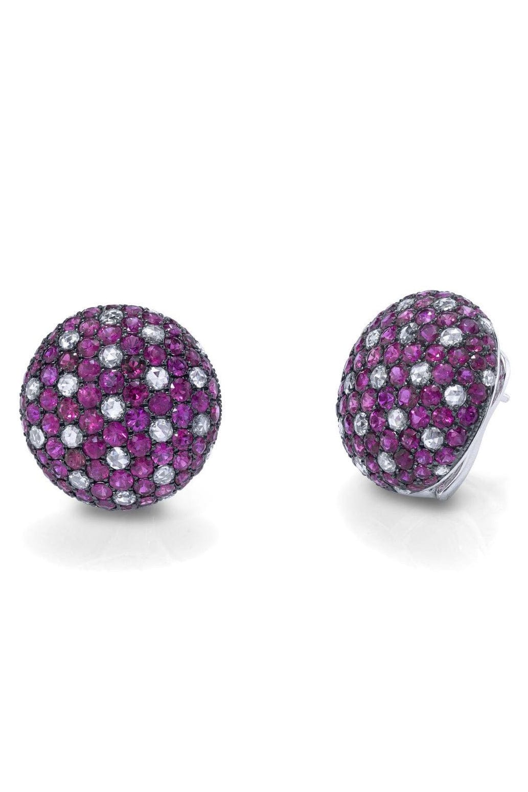 ARUNASHI-Ruby Button Earrings-WHITE GOLD