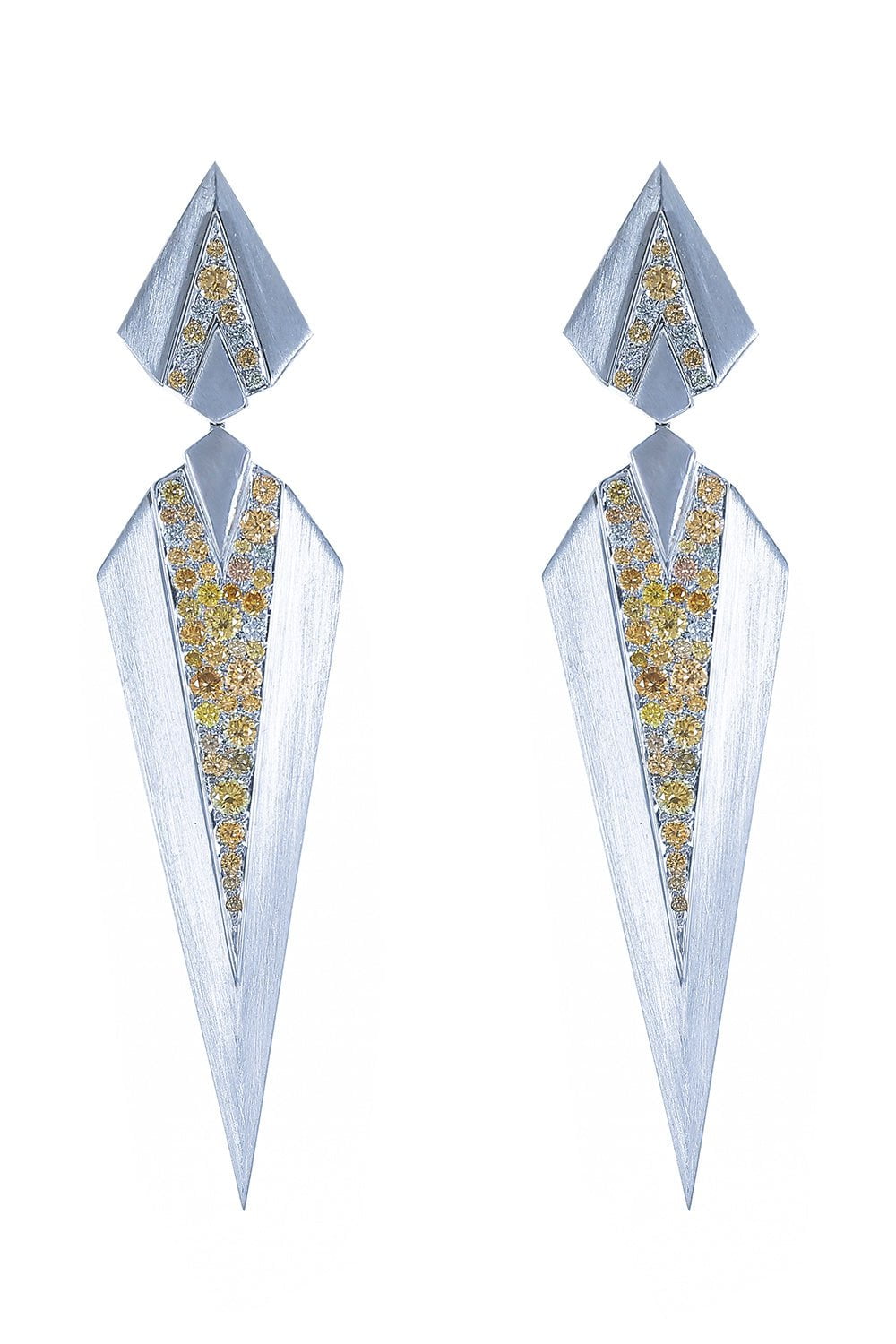 ARUNASHI-Three Tier Spear Earrings-WHITE GOLD