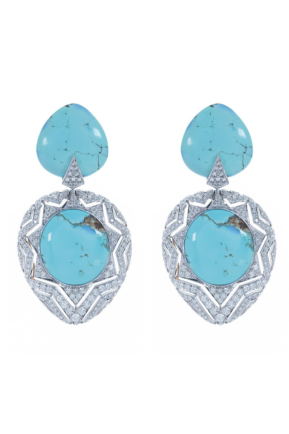 ARUNASHI-Turquoise Diamond Chevron Earrings-WHITE GOLD