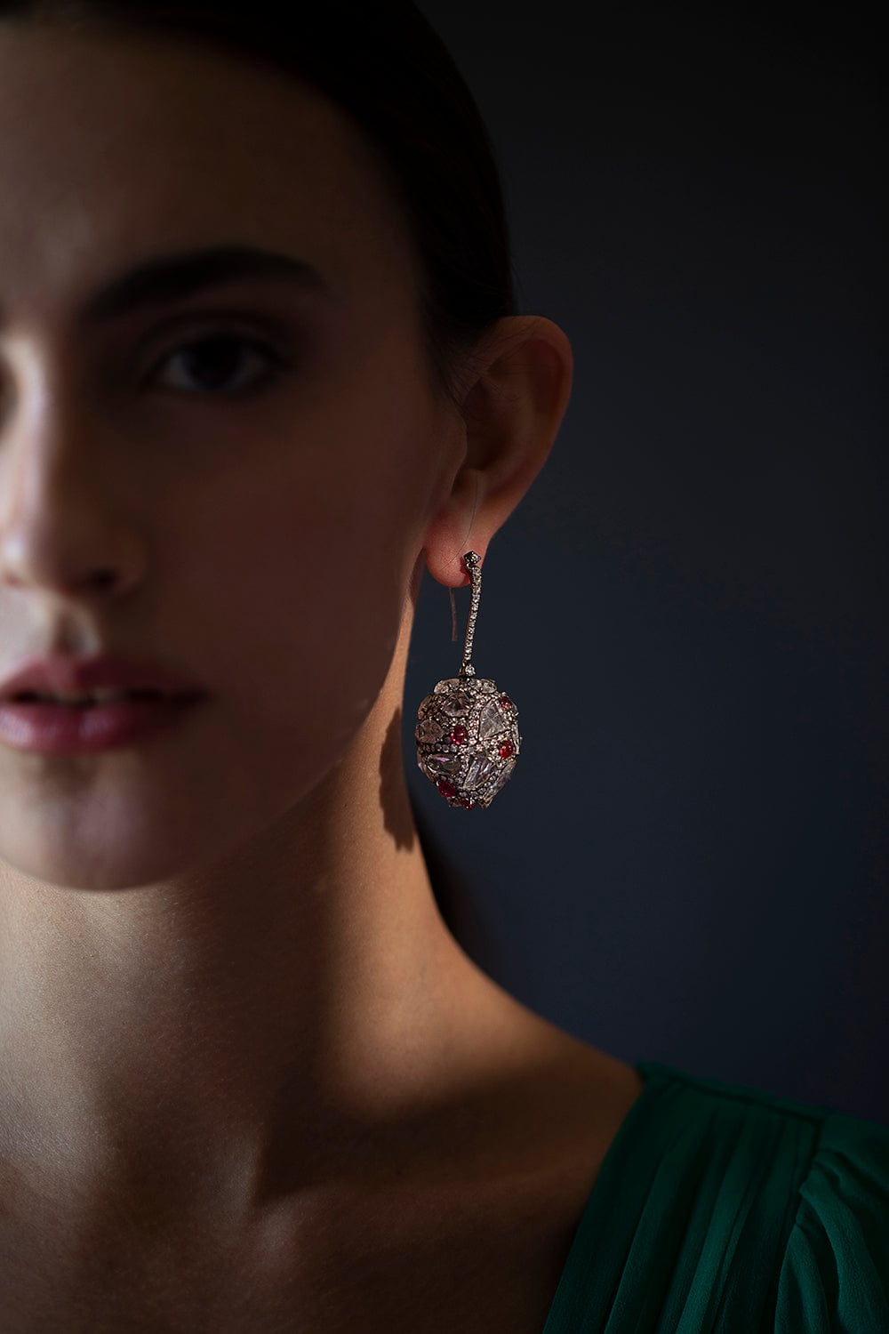 ARUNASHI-White Sapphire and Spinel Egg Drop Earrings-WHITE GOLD