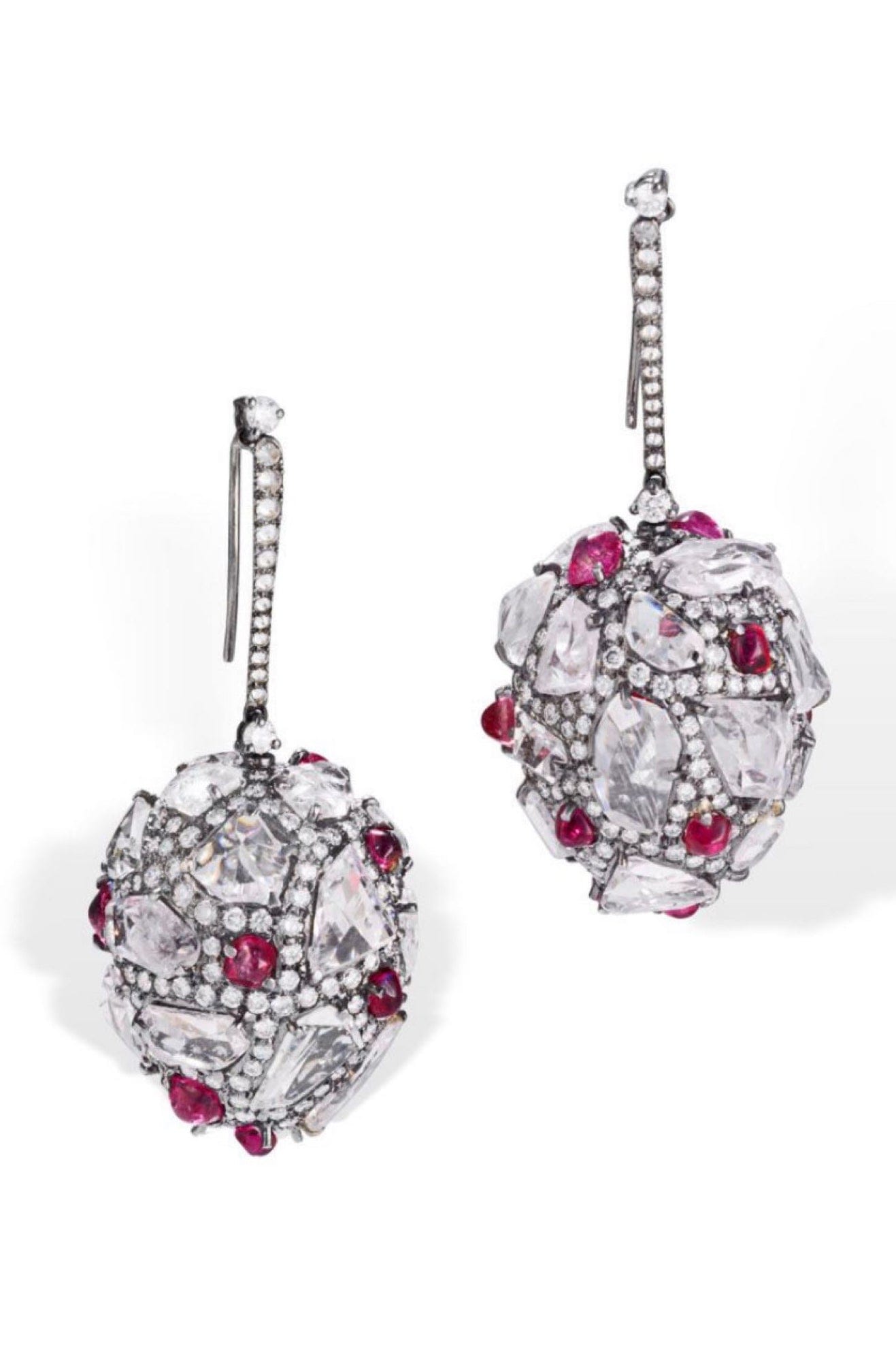 ARUNASHI-White Sapphire and Spinel Egg Drop Earrings-WHITE GOLD