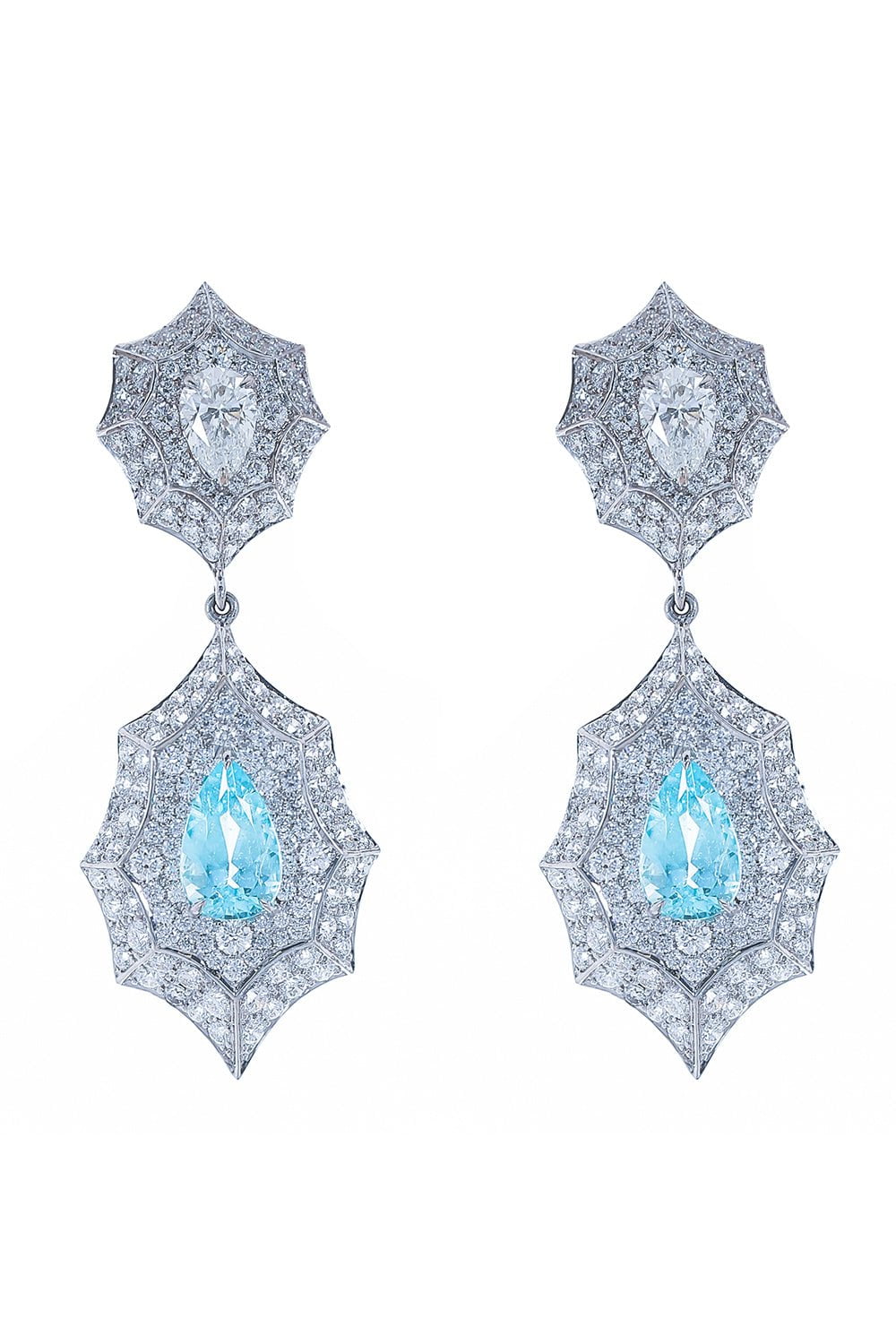 ARUNASHI-Paraiba Diamond Pear Drop Earrings-WHITE GOLD