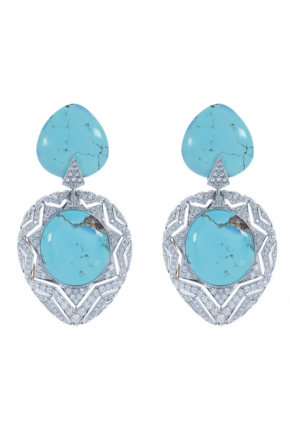 ARUNASHI-Turquoise Diamond Chevron Earrings-WHITE GOLD