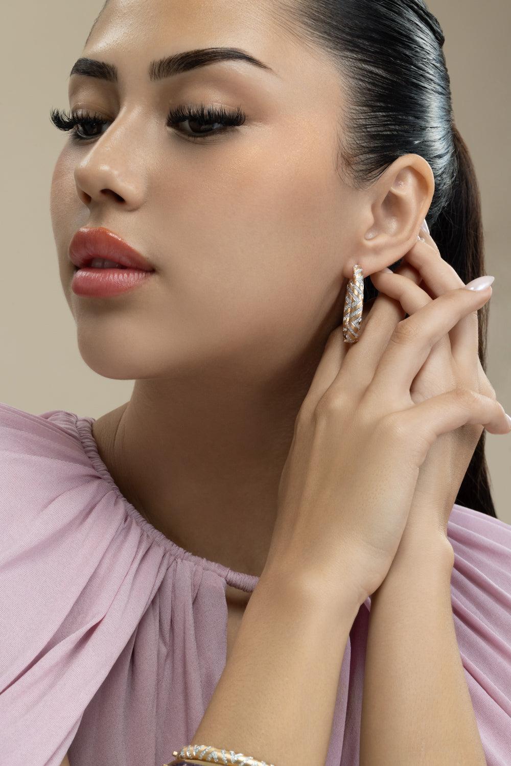 Diamond Chevron Hoop Earrings-YELLOW GOLD-JEWELRYFINE JEWELEARRING-ARUNASHI