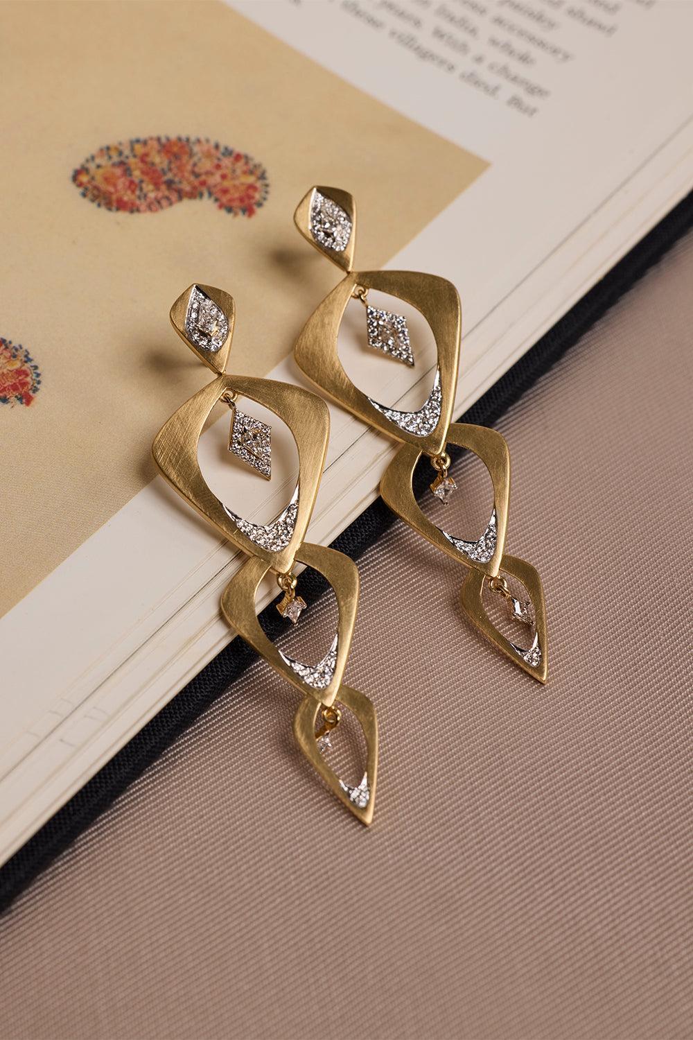 Diamond Three Tier Wicker Earrings-YELLOW GOLD-JEWELRYFINE JEWELEARRING-ARUNASHI