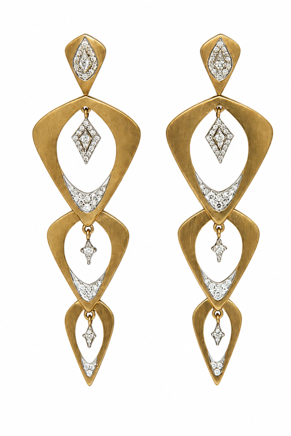 Diamond Three Tier Wicker Earrings-YELLOW GOLD-JEWELRYFINE JEWELEARRING-ARUNASHI