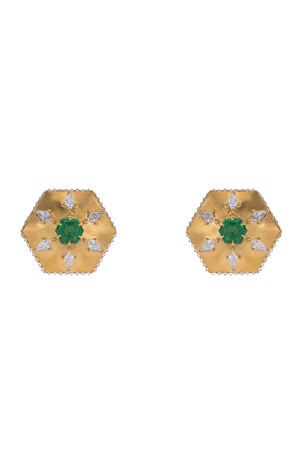 ARUNASHI-Emerald Hexagon Earrings-YELLOW GOLD