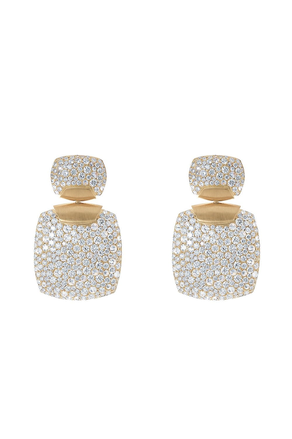 ARUNASHI-Full Diamond Lightening In A Square Earrings-YELLOW GOLD