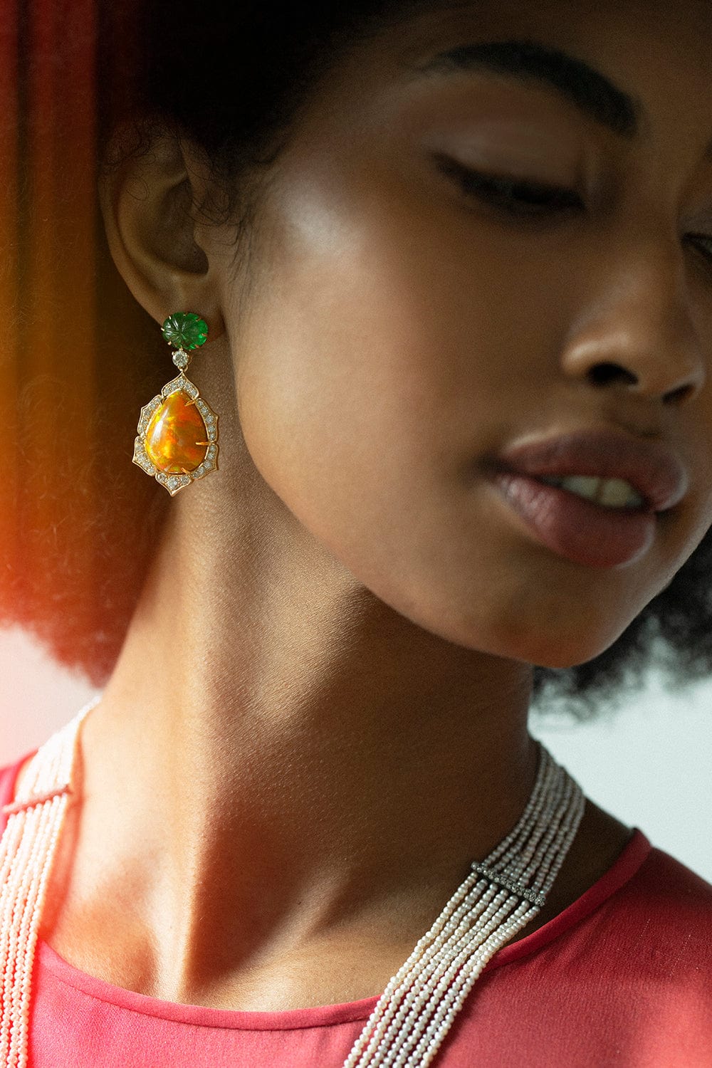 ARUNASHI-Tsavorite and Opal Earrings-YELLOW GOLD