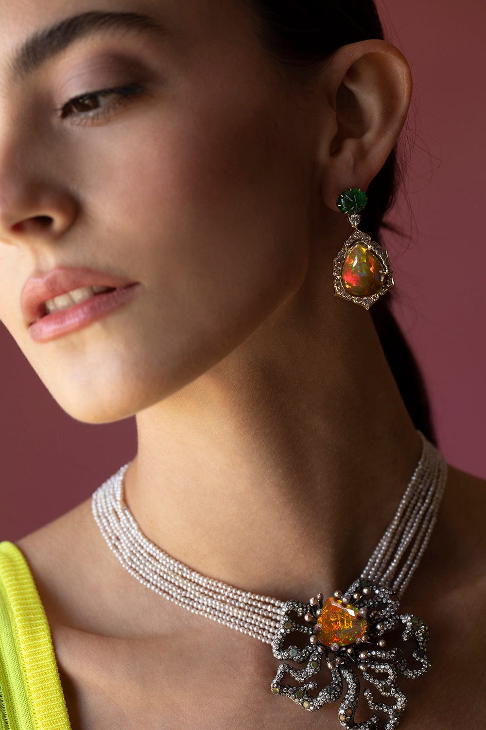 ARUNASHI-Tsavorite and Opal Earrings-YELLOW GOLD
