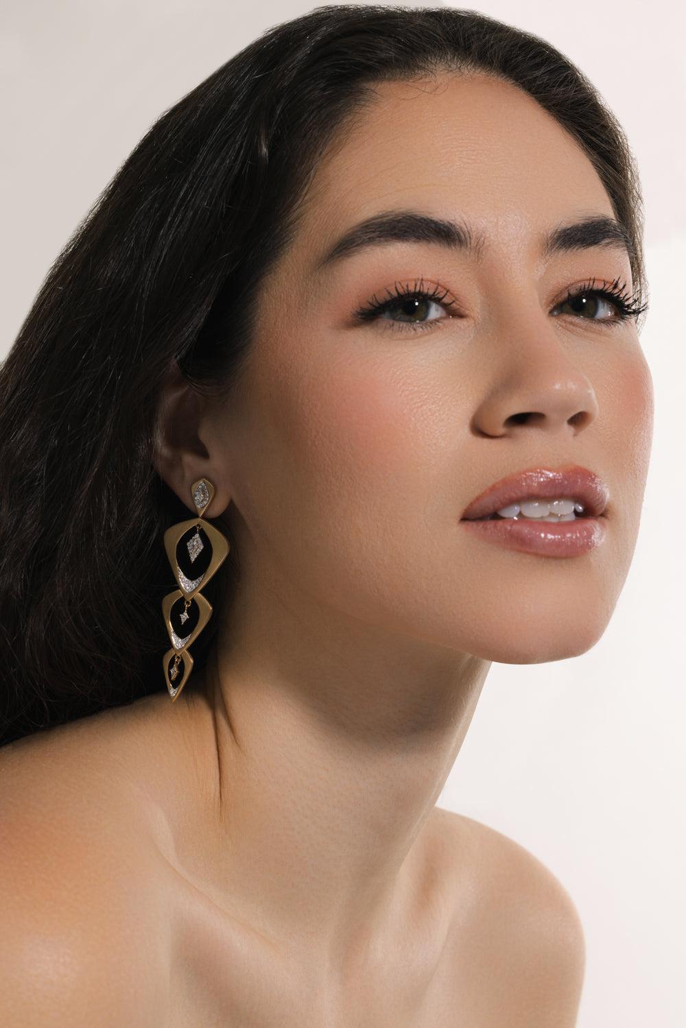 "Wicker" Three Layer Earrings-YELLOW GOLD-JEWELRYFINE JEWELEARRING-ARUNASHI