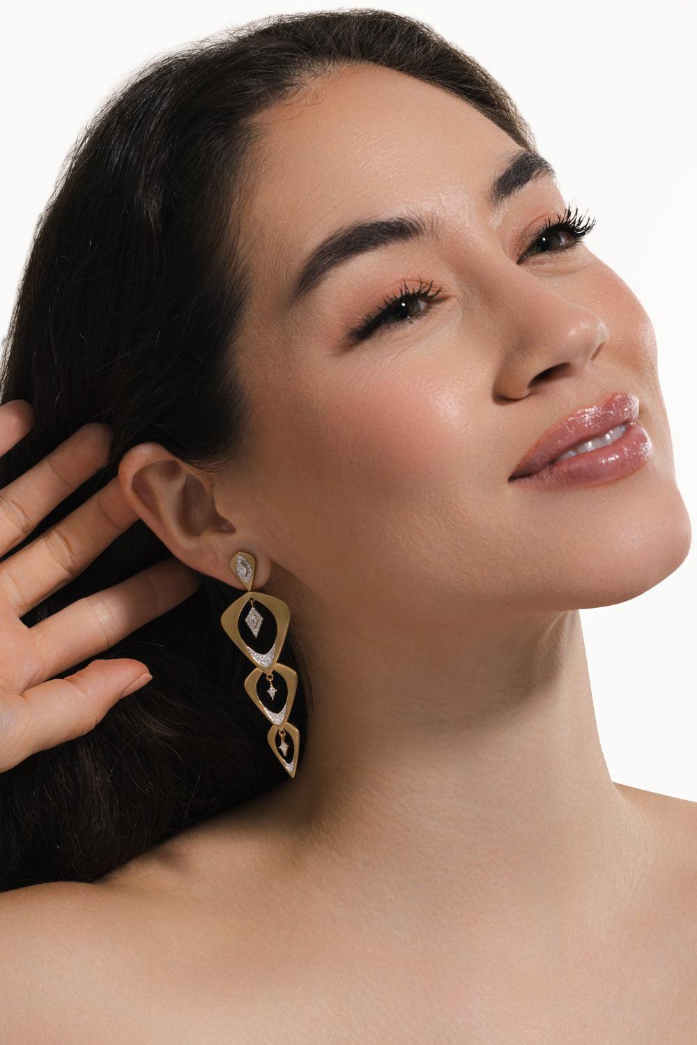 "Wicker" Three Layer Earrings-YELLOW GOLD-JEWELRYFINE JEWELEARRING-ARUNASHI
