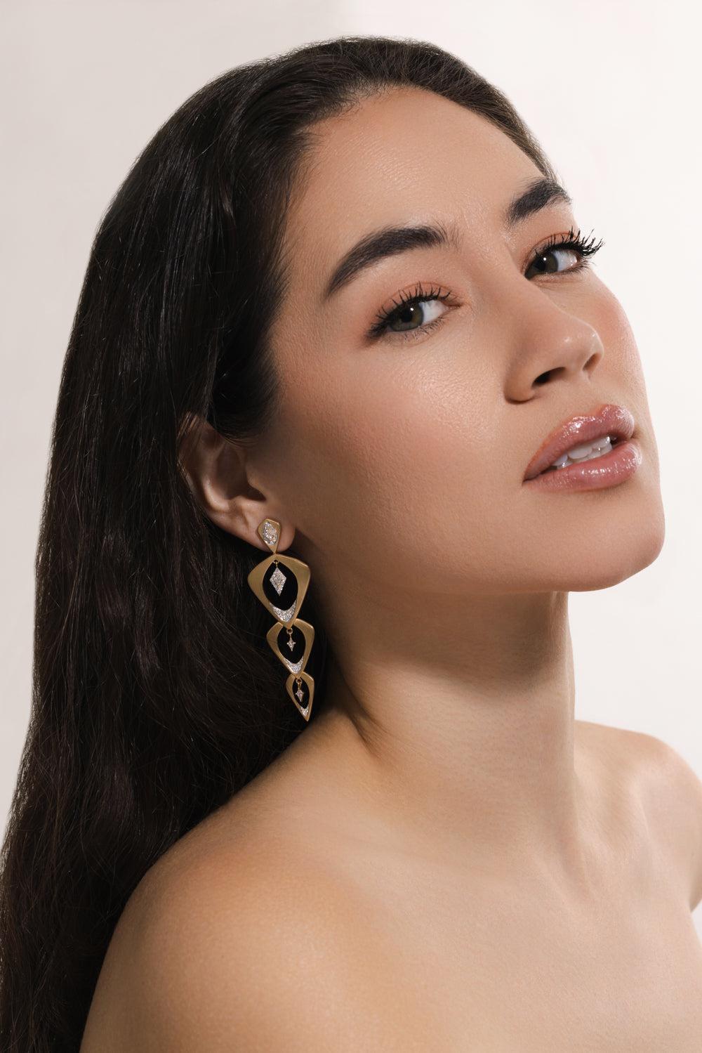 "Wicker" Three Layer Earrings-YELLOW GOLD-JEWELRYFINE JEWELEARRING-ARUNASHI